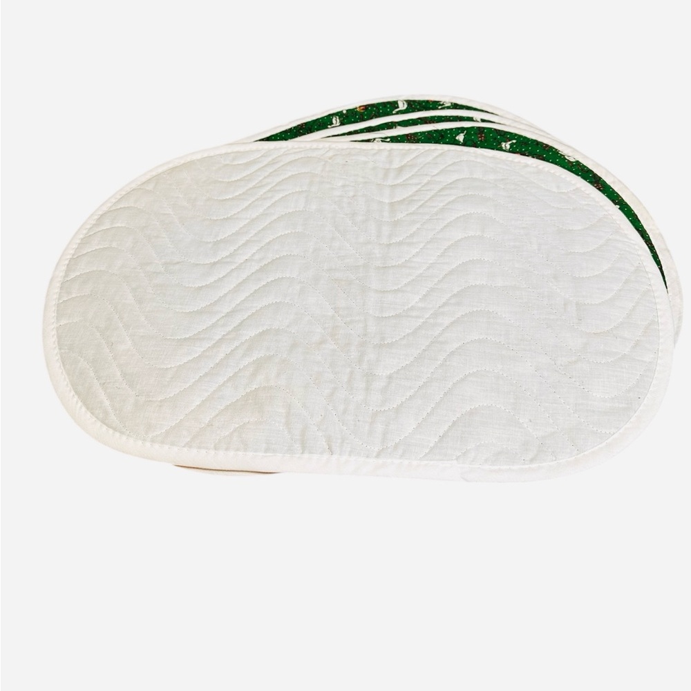 Vintage Handmade Christmas Green White Geese Flowers Bows Oval 4 Placemats Table - Picture 2 of 7